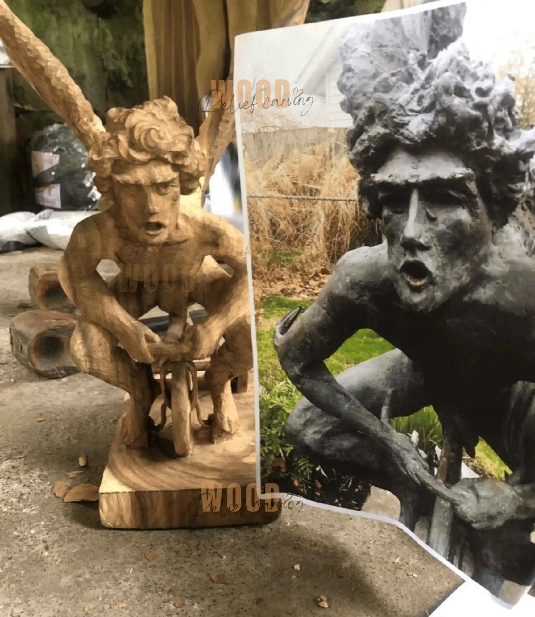 hand carved wood sculpture artwork